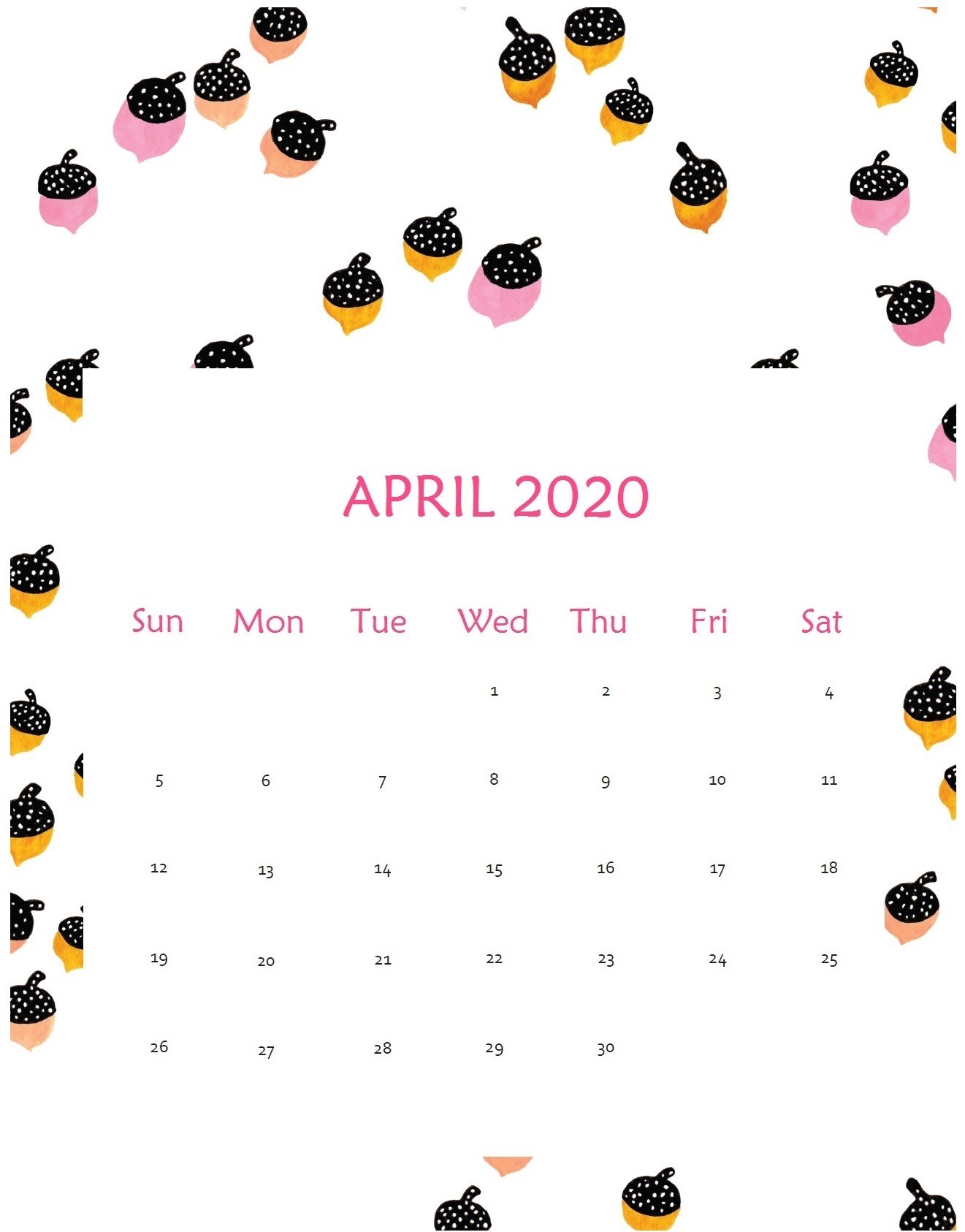 Print April 2020 Monthly Calendar