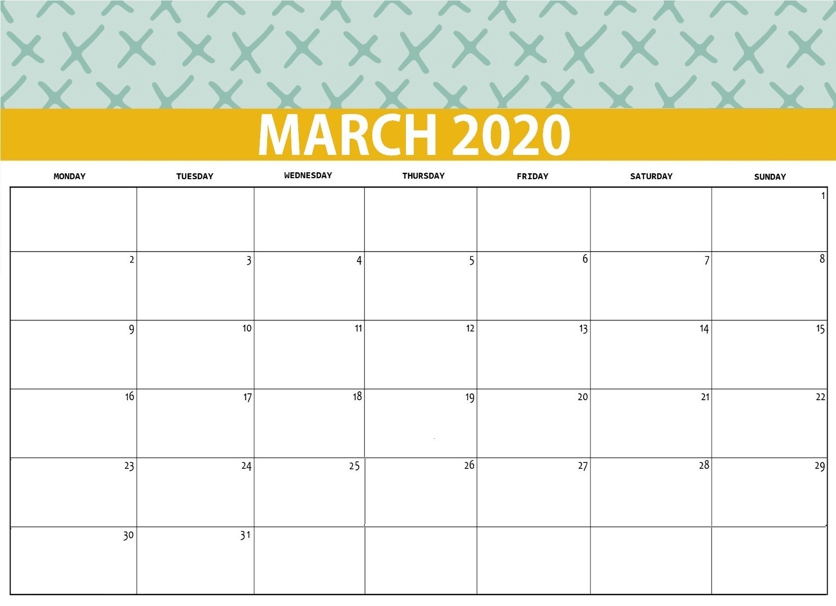 Printable March 2020 Desk Calendar