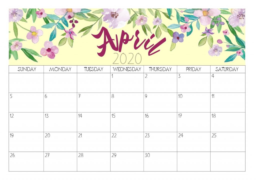 Unique April 2020 Calendar Floral