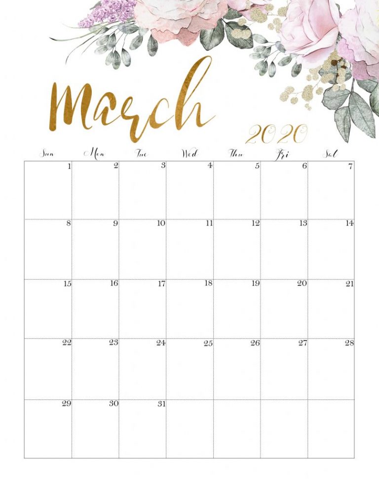 Floral March 2020 Calendar