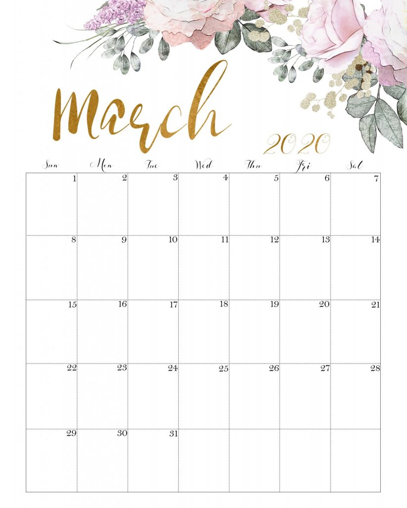 Floral March 2020 Cute Calendar