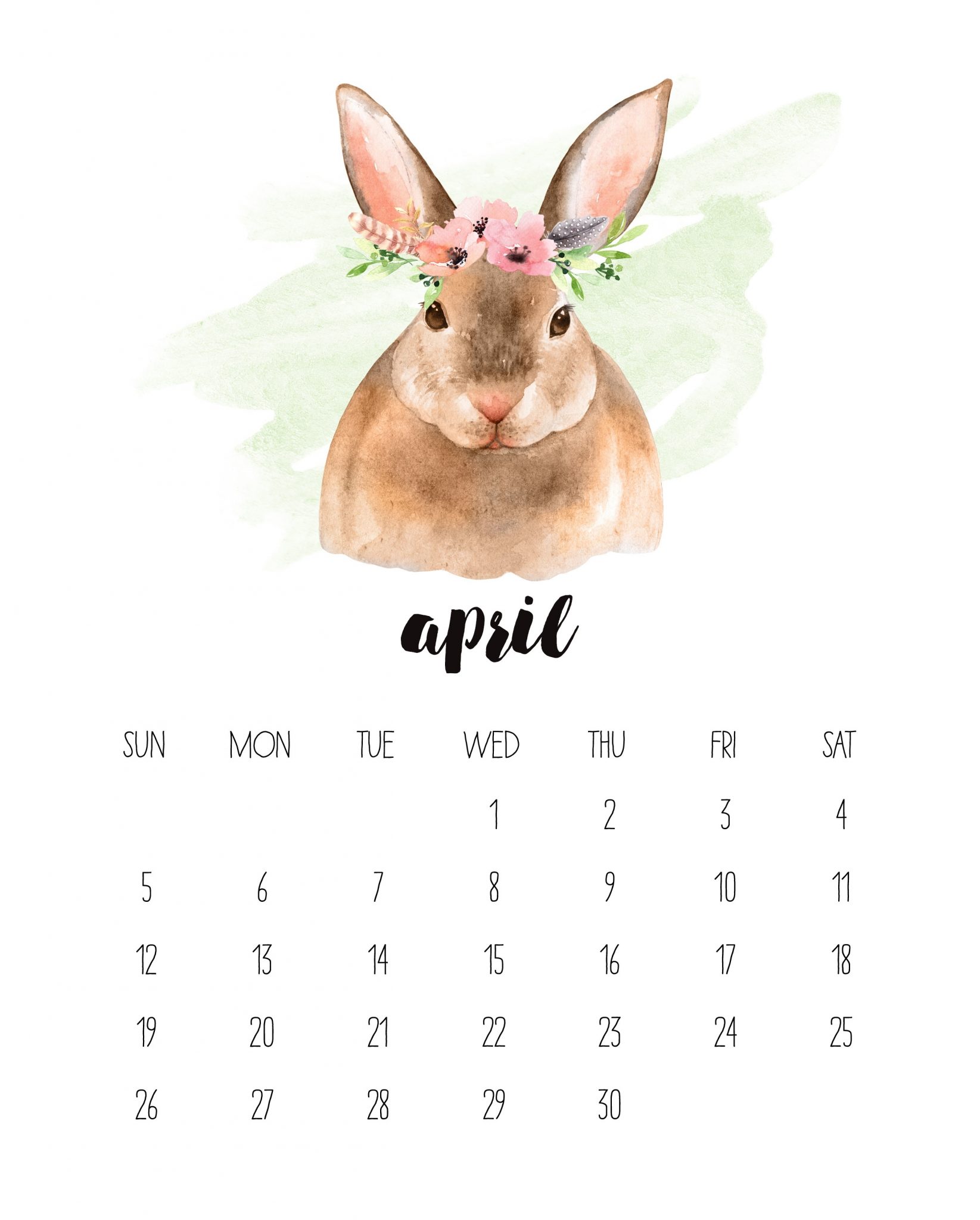 Watercolor April 2020 Wall Calendar
