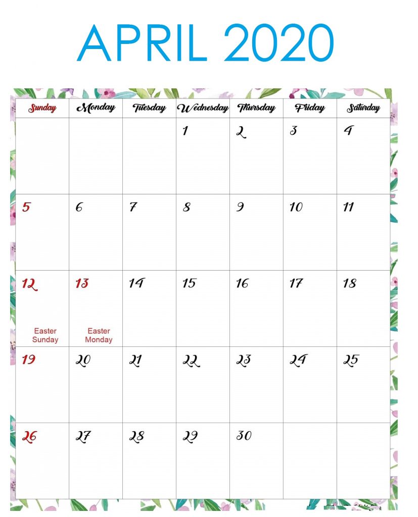 April 2020 Blank Calendar Download