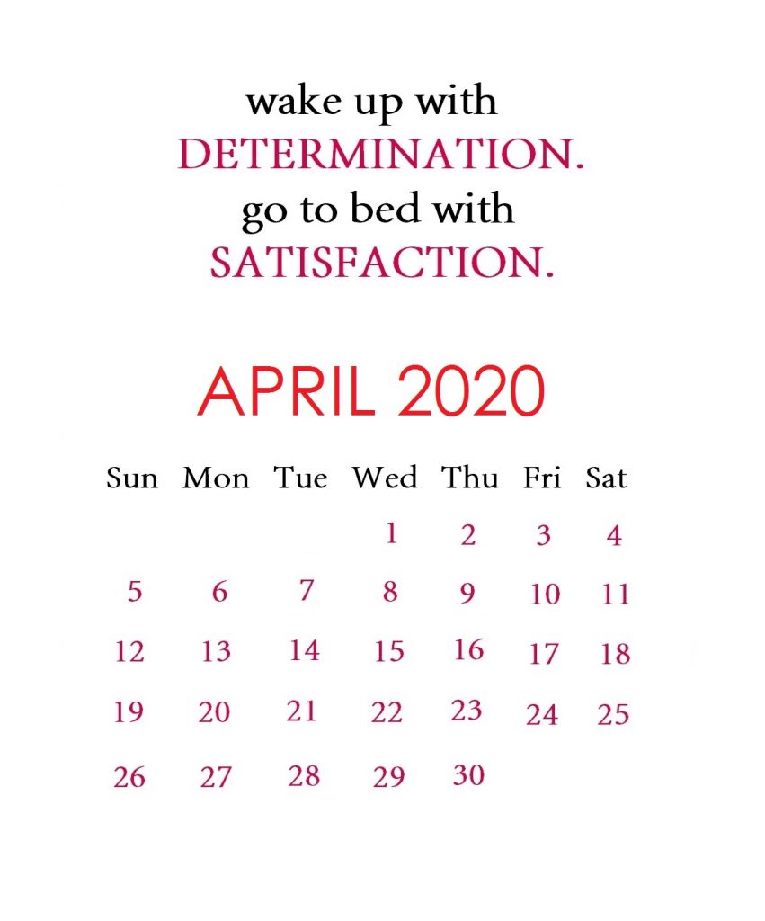 April 2020 Motivational Calendar