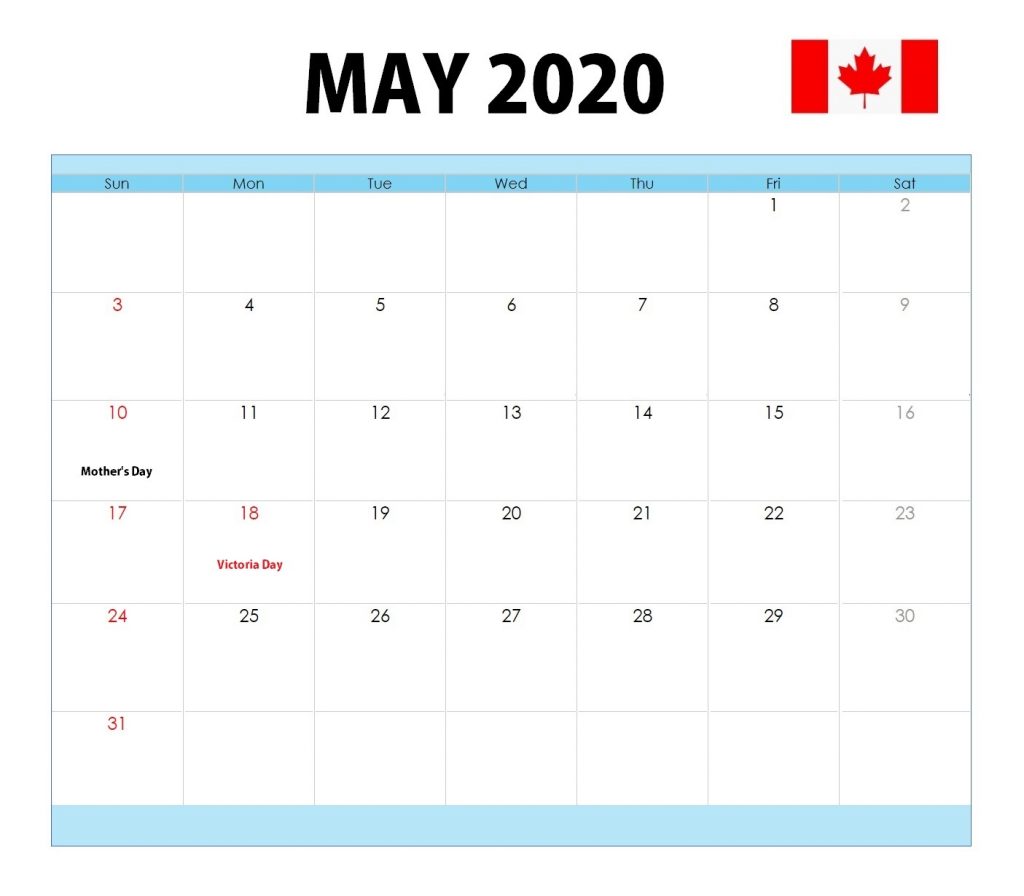 Canada May 2020 Holidays Calendar