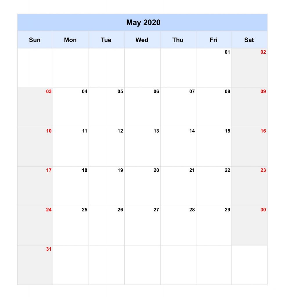 Customized May 2020 Calendar