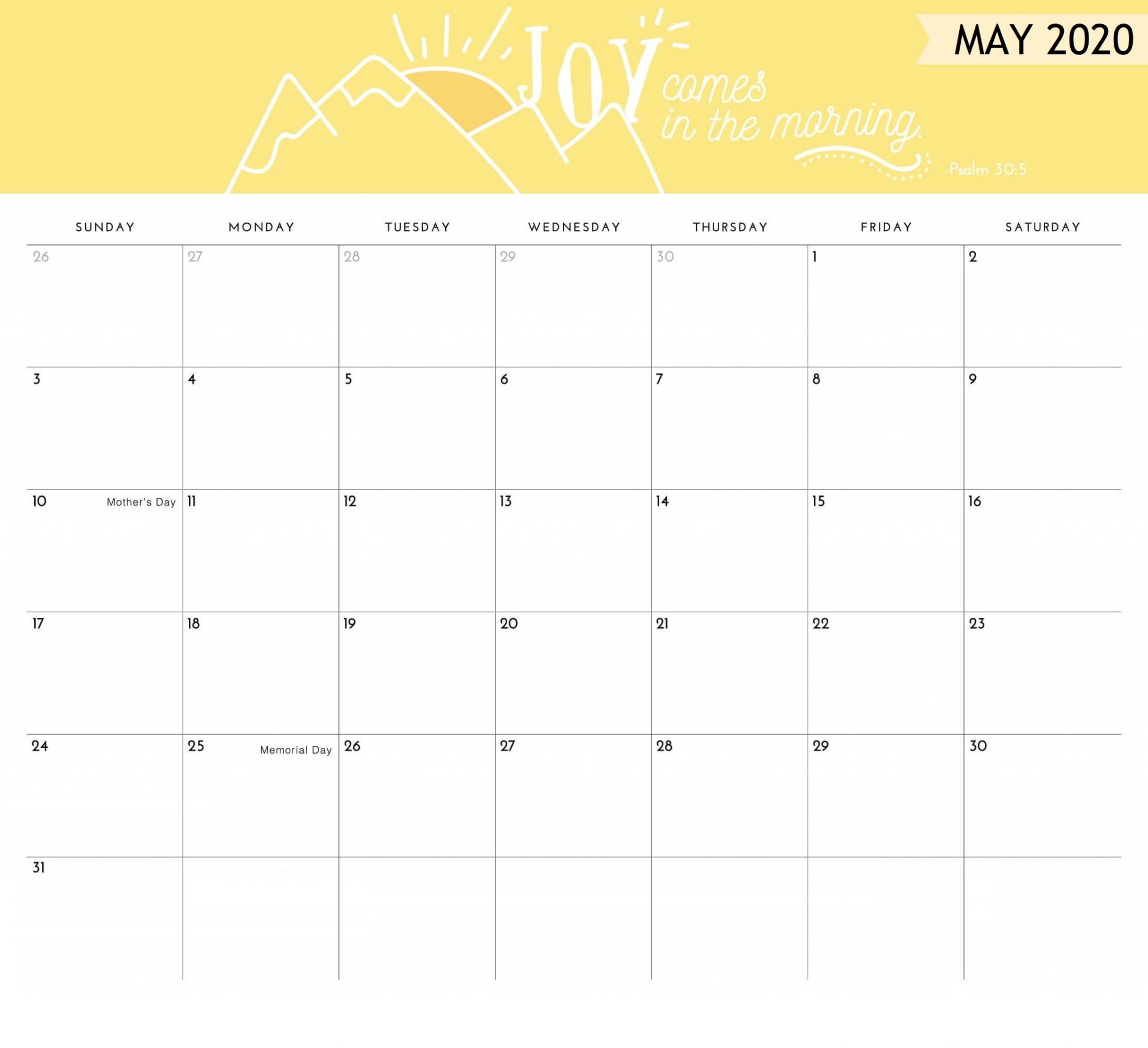 Cute May 2020 Printable Calendar