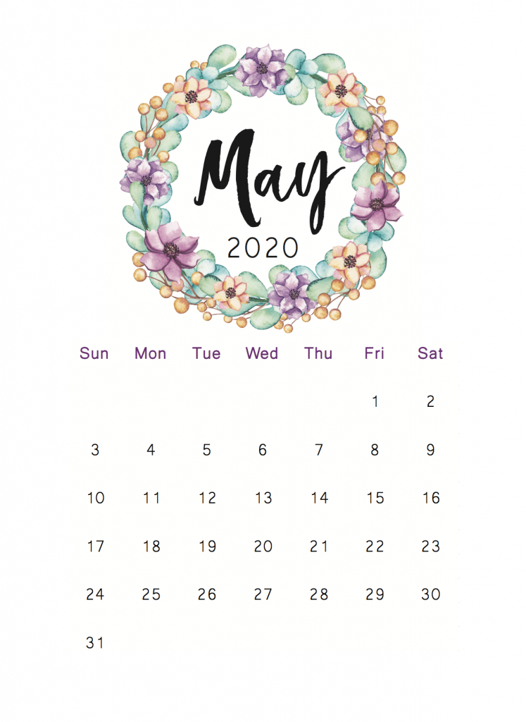 Floral May 2020 Cute Calendar