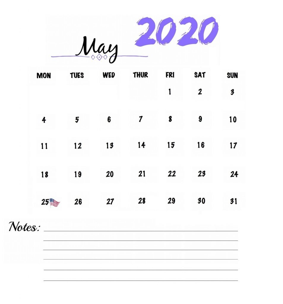 Free May 2020 Wall Calendar
