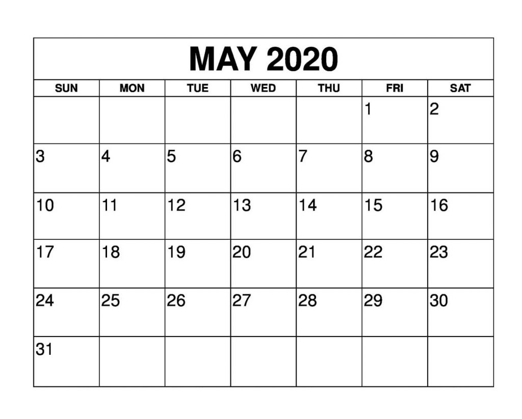 May 2020 Calendar Editable