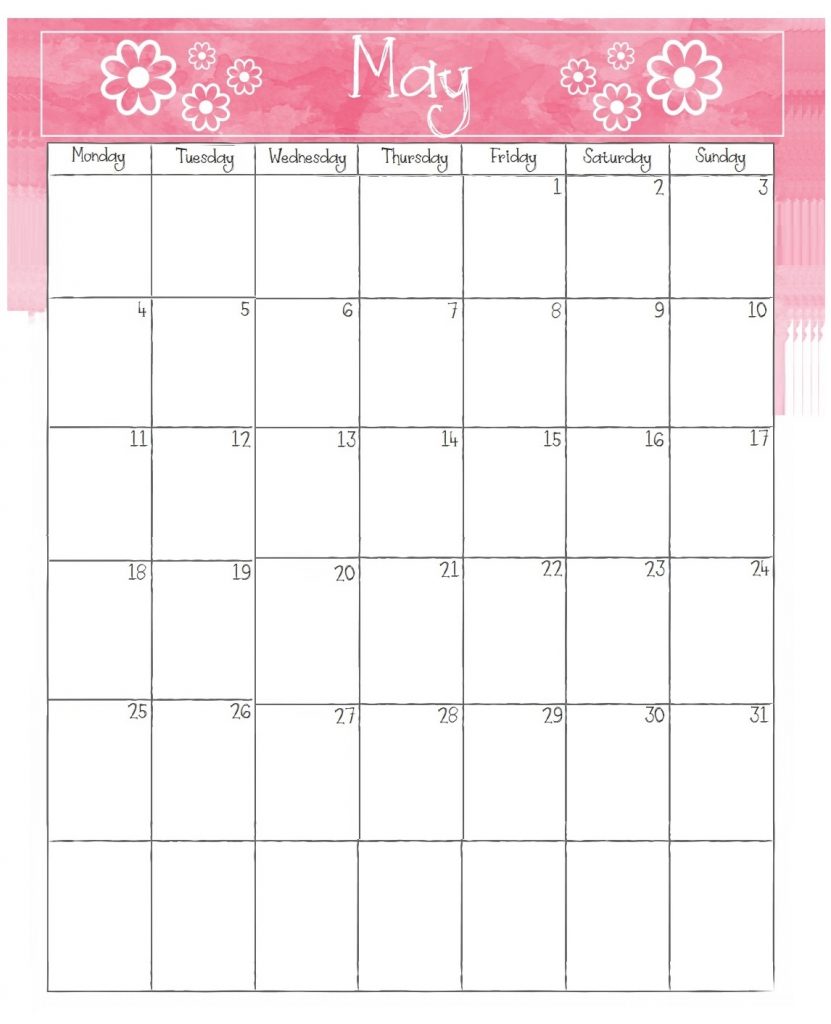 Watercolor May 2020 Desk Calendar