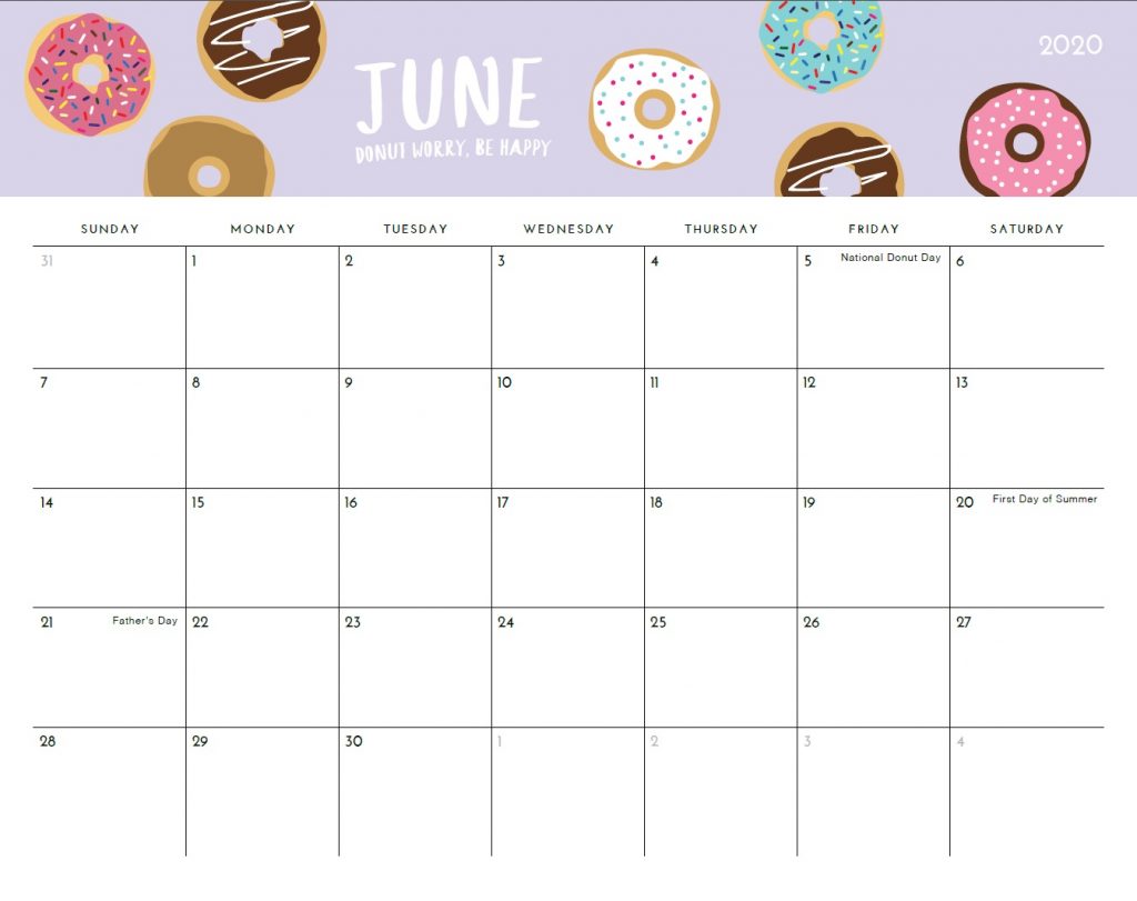 Beautiful June 2020 Cute Calendar