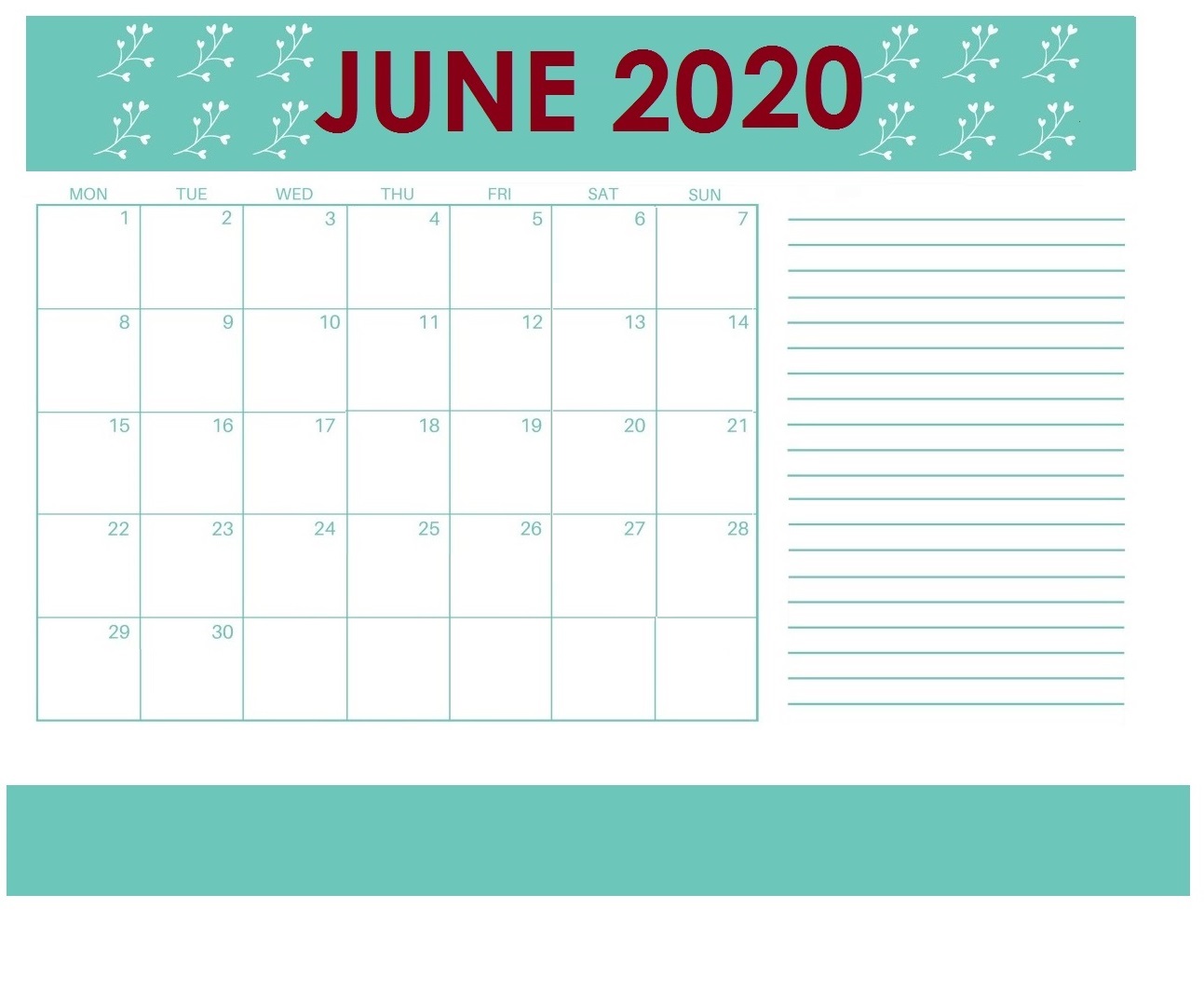 Blank June 2020 Desk Planner