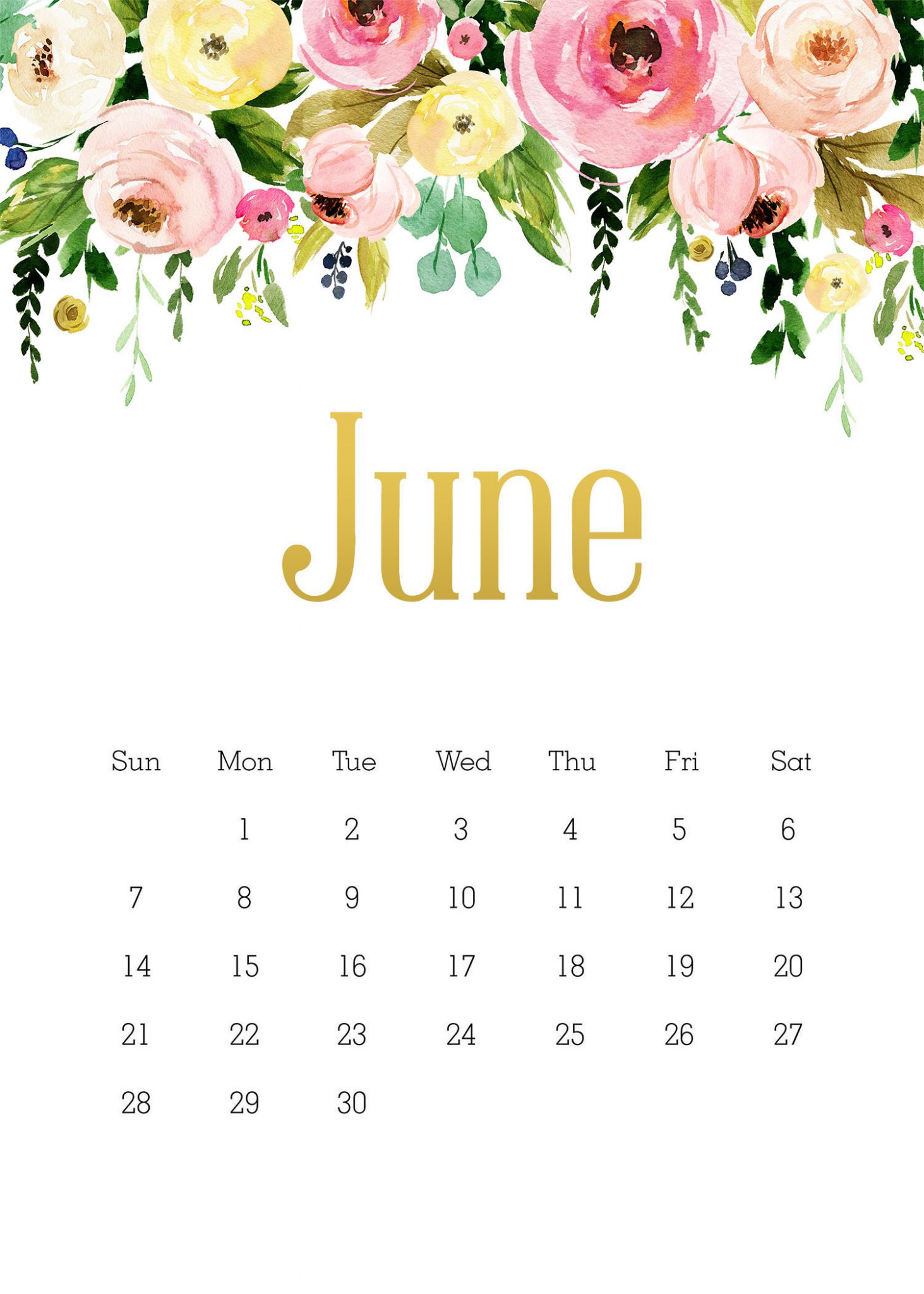 Cute June 2020 Calendar Floral