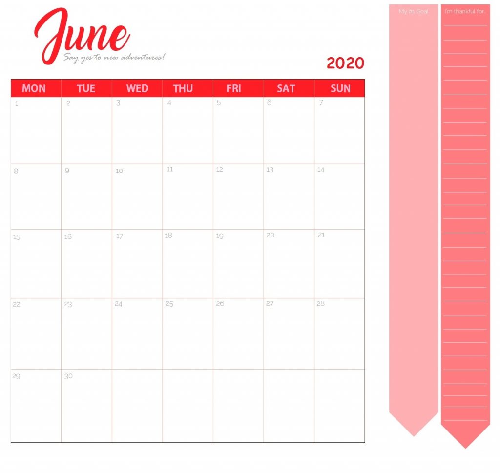 Free June 2020 Desk Calendar