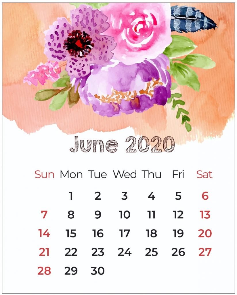 Cute June 2020 Printable Calendar