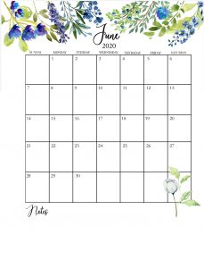 Print June 2020 Wall Calendar