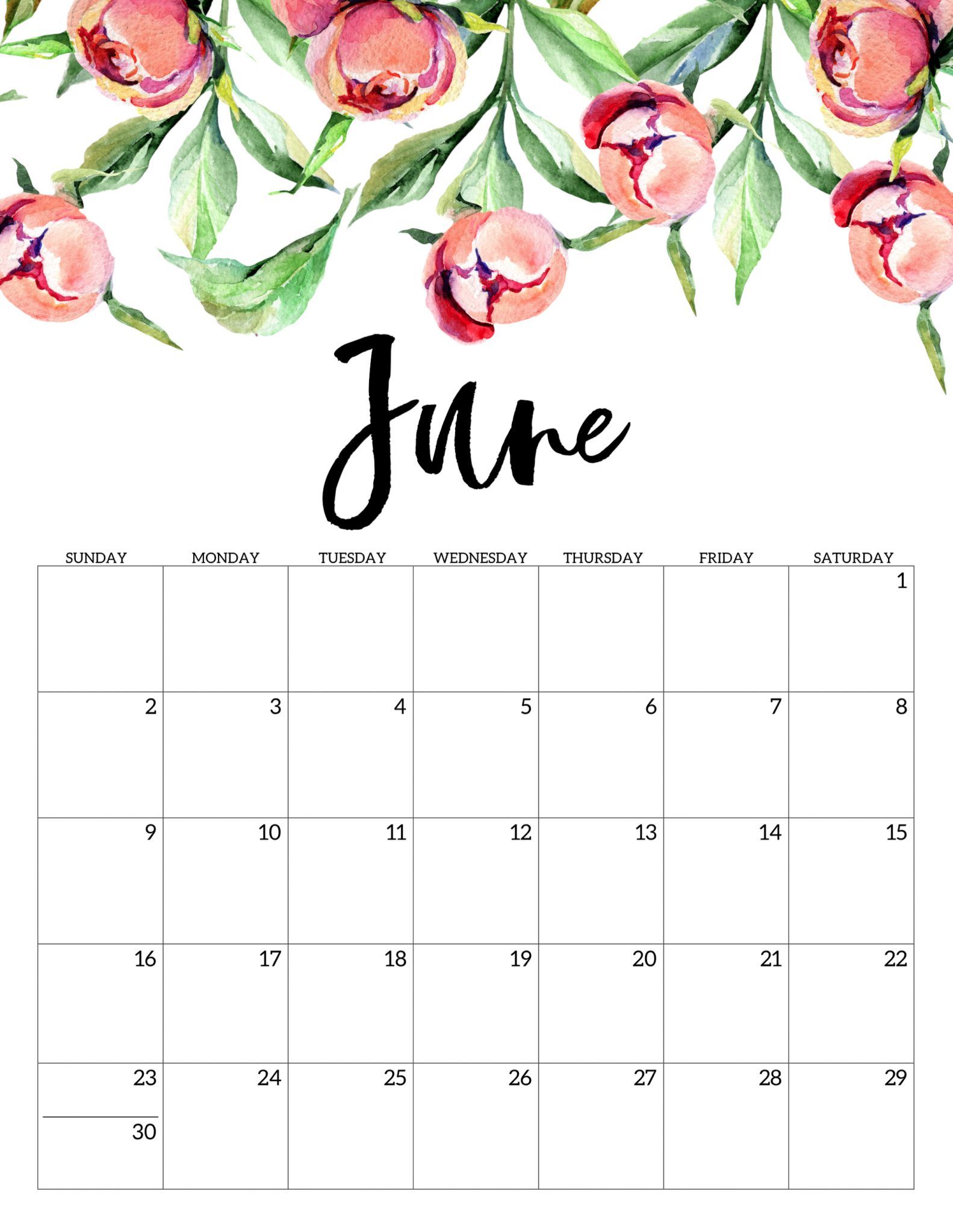 Floral June 2020 Calendar