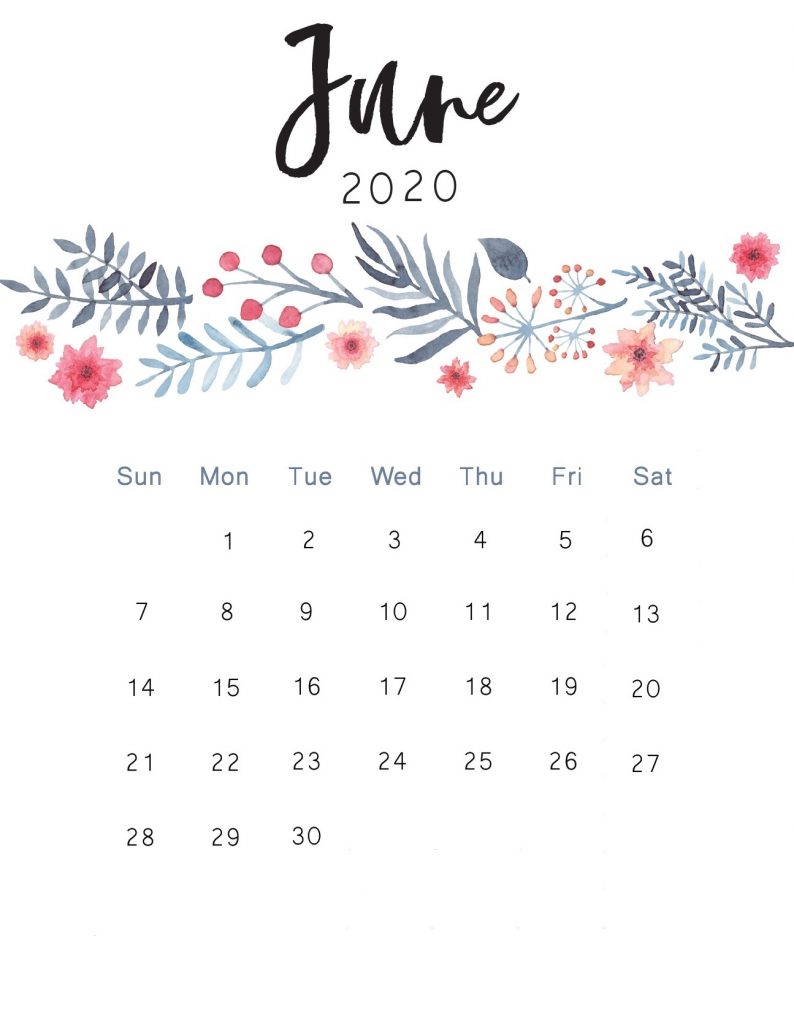 Floral June 2020 Cute Calendar