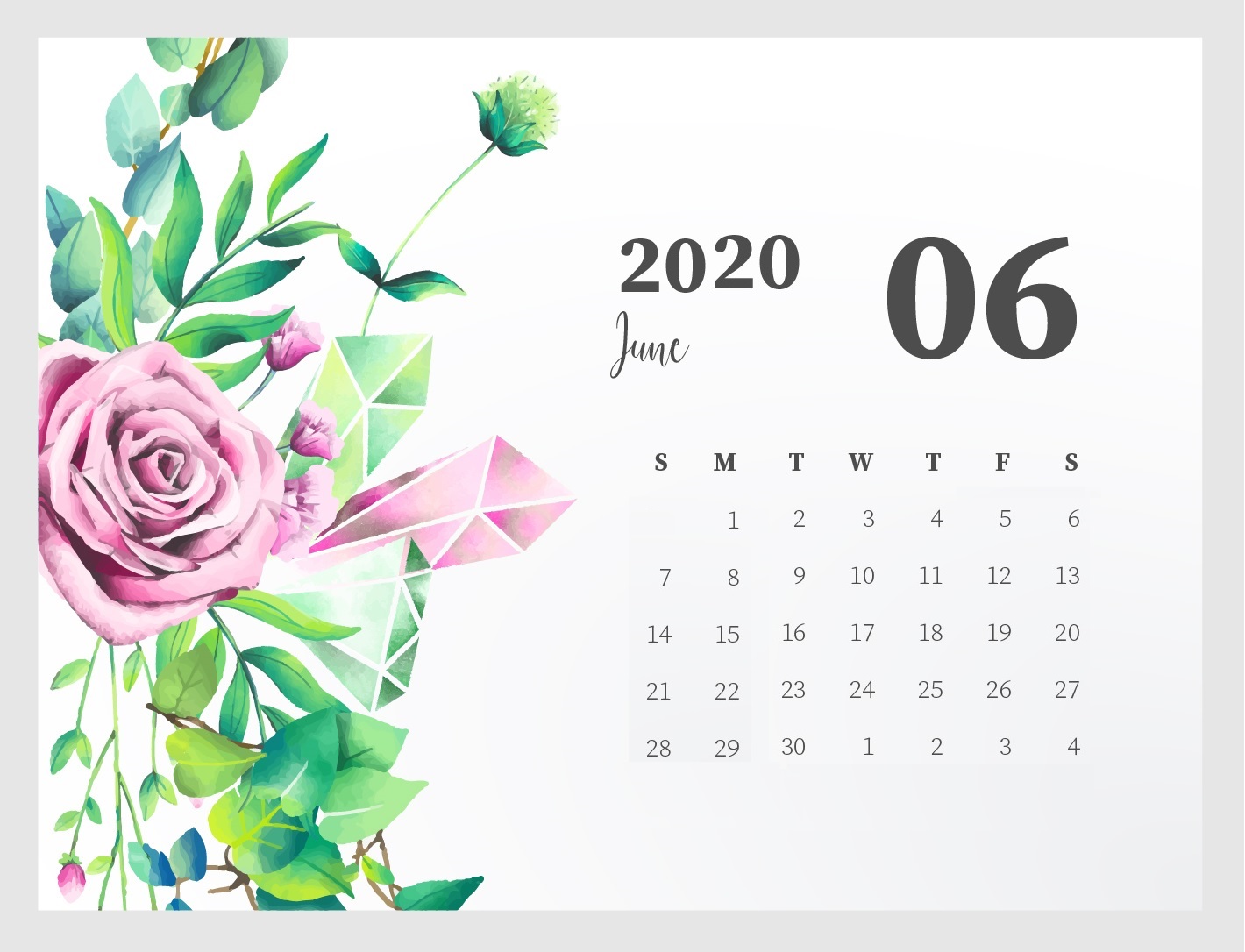 Floral June 2020 Desk Calendar