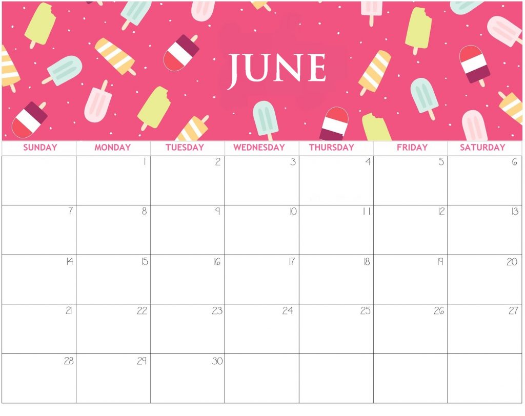 Free June 2020 Cute Calendar