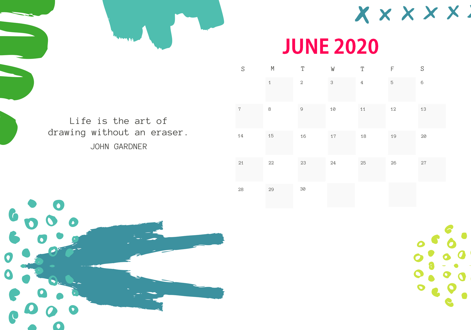 Free June 2020 Desk Calendar