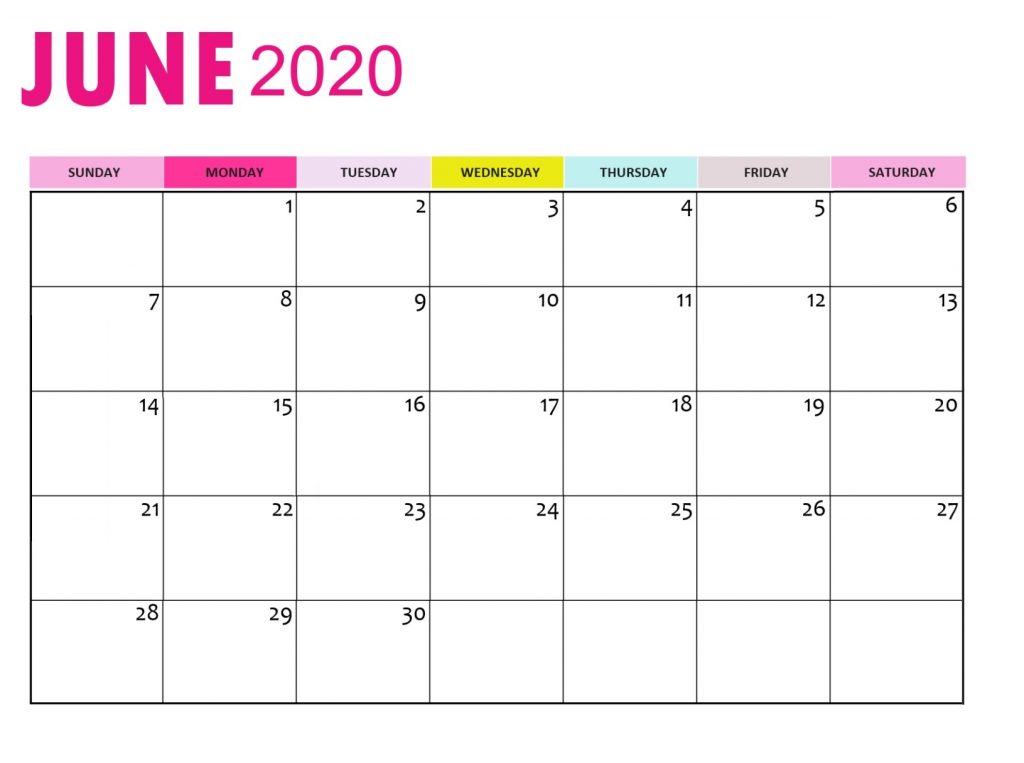 June 2020 Calendar Printable