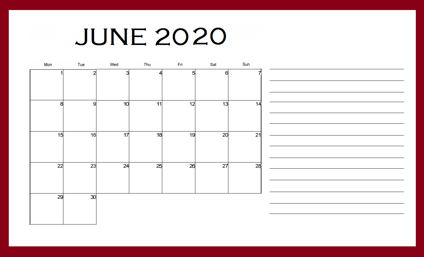 June 2020 Desk Calendar Template