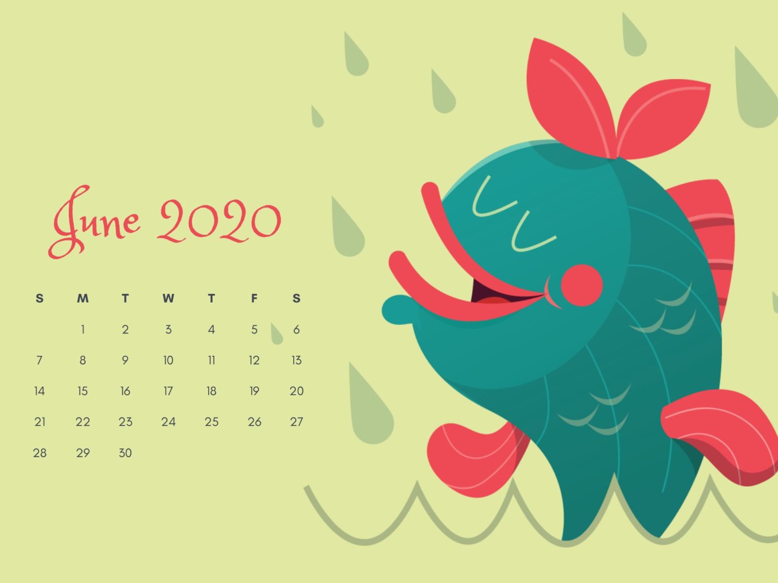 June 2020 Fish Calendar Wallpaper