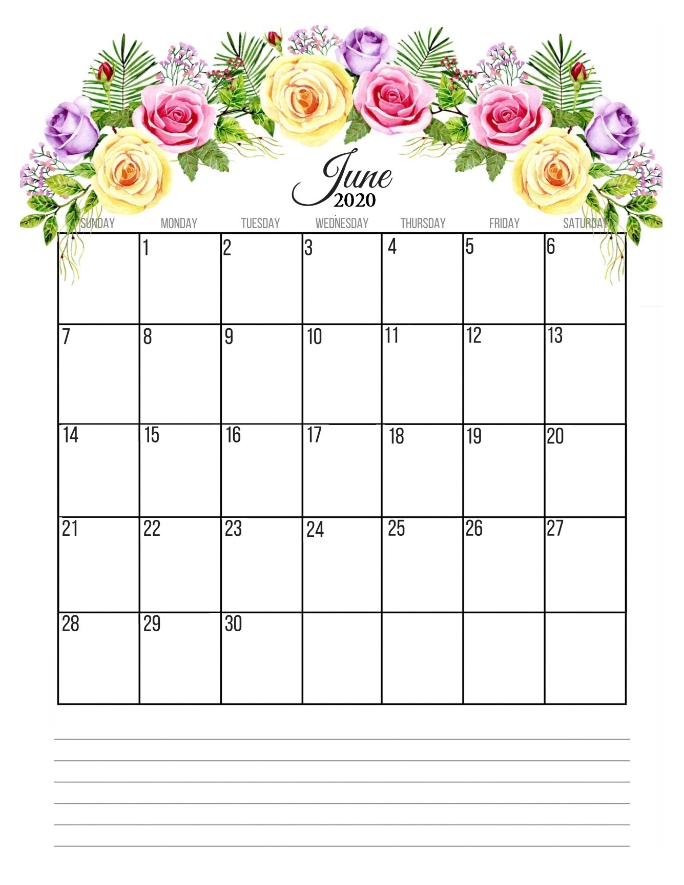 June 2020 Floral Wall Calendar