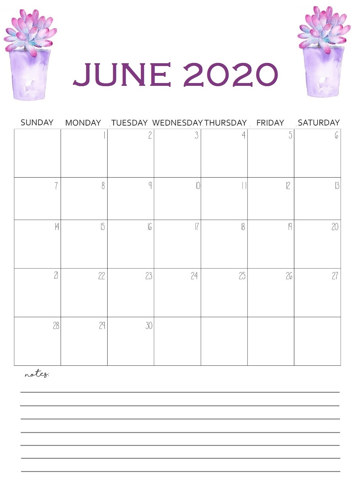 June 2020 Home Wall Calendar