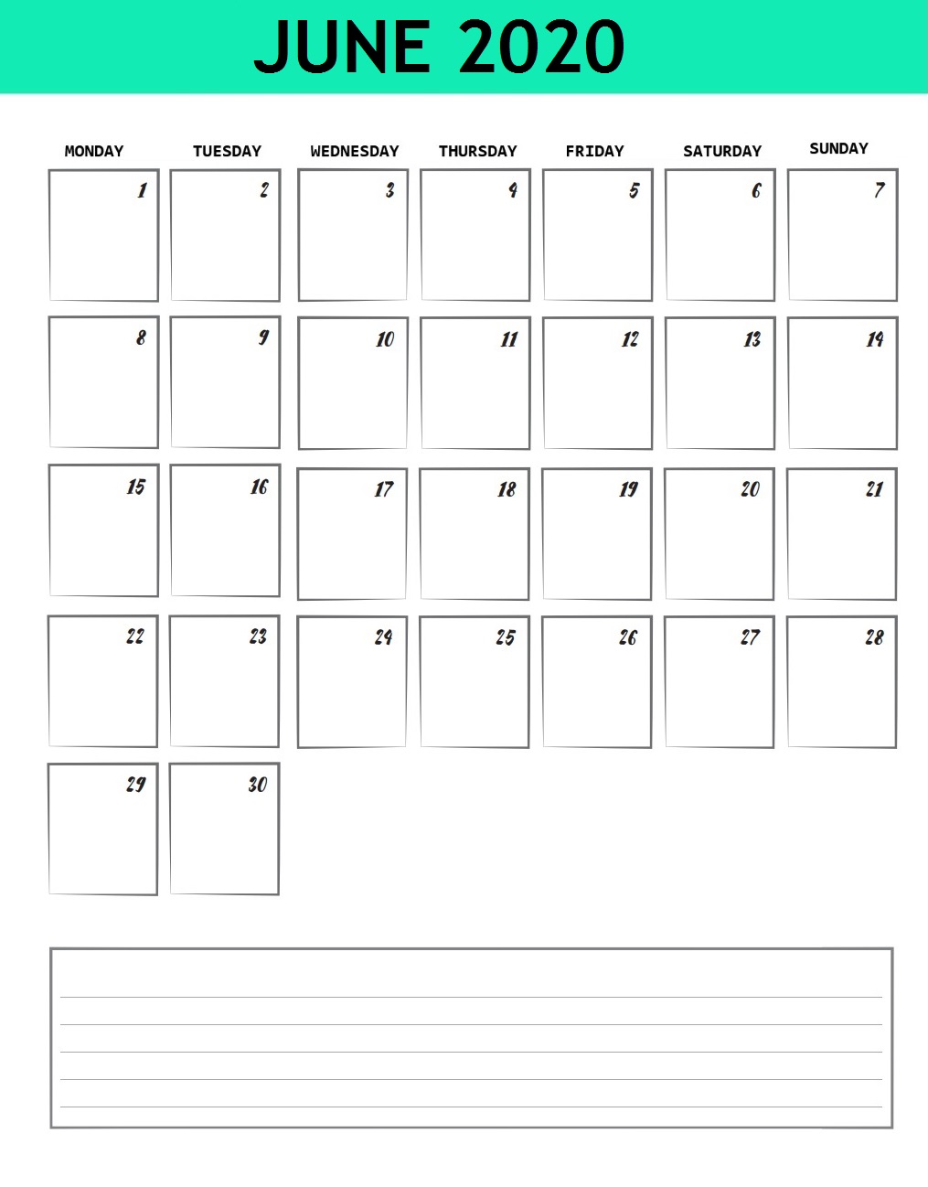 June 2020 Office Desk Calendar