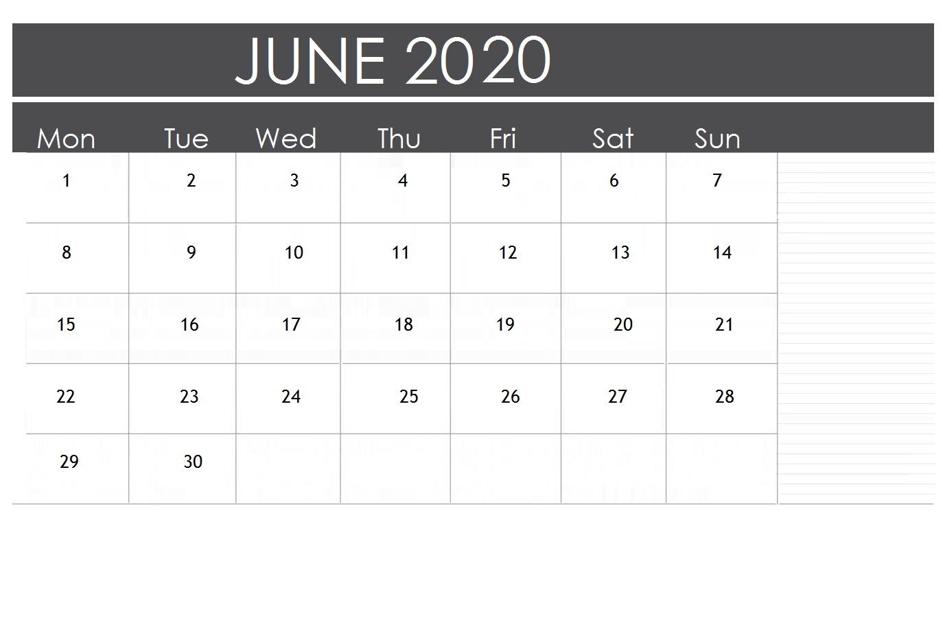 June 2020 Office Table Calendar