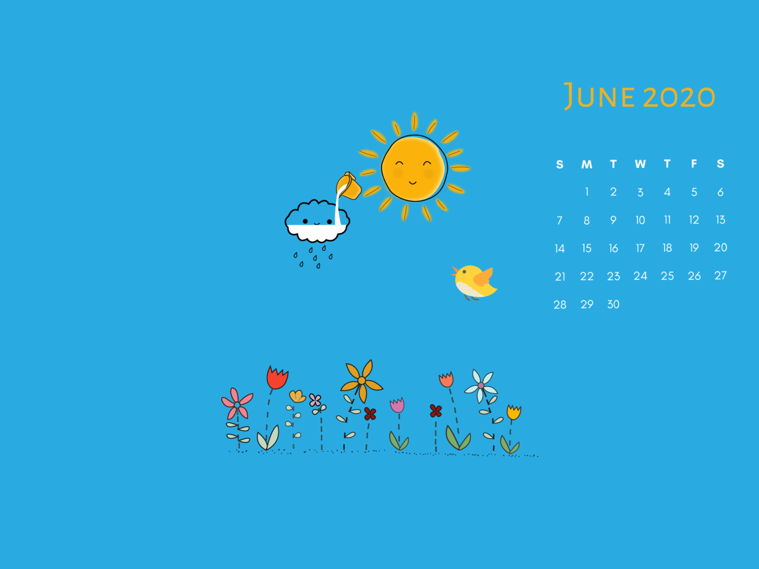 June 2020 Summer Calendar Wallpaper