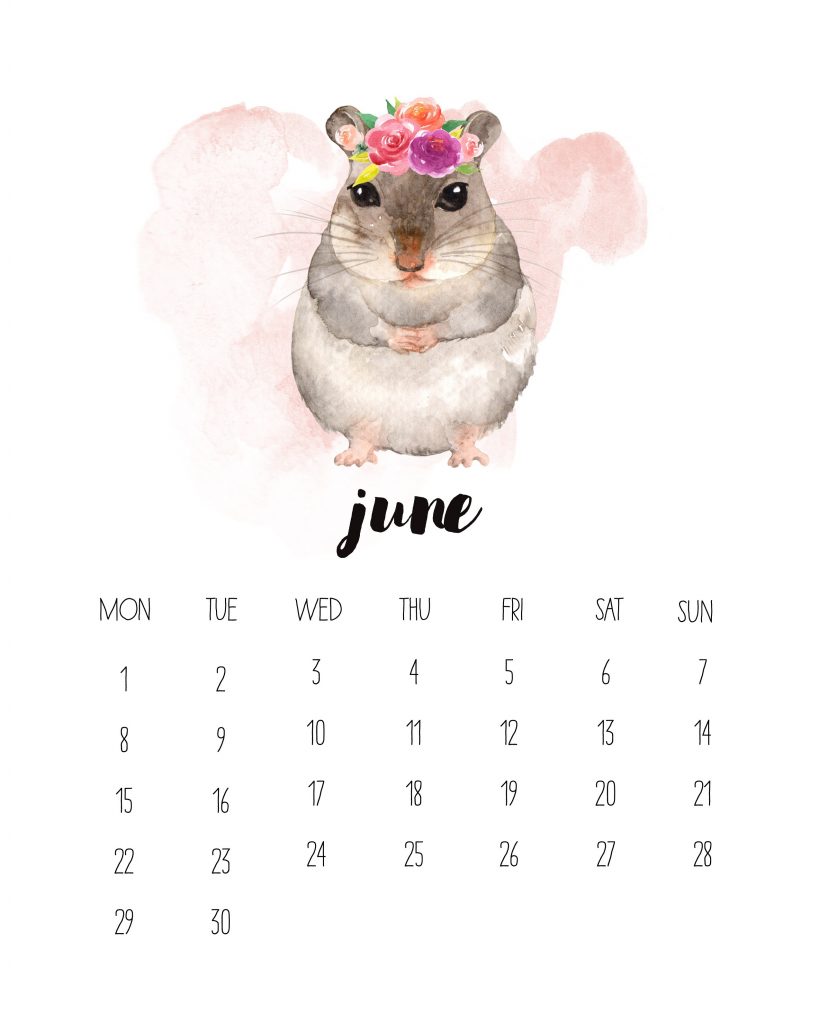 June 2020 Watercolor Calendar