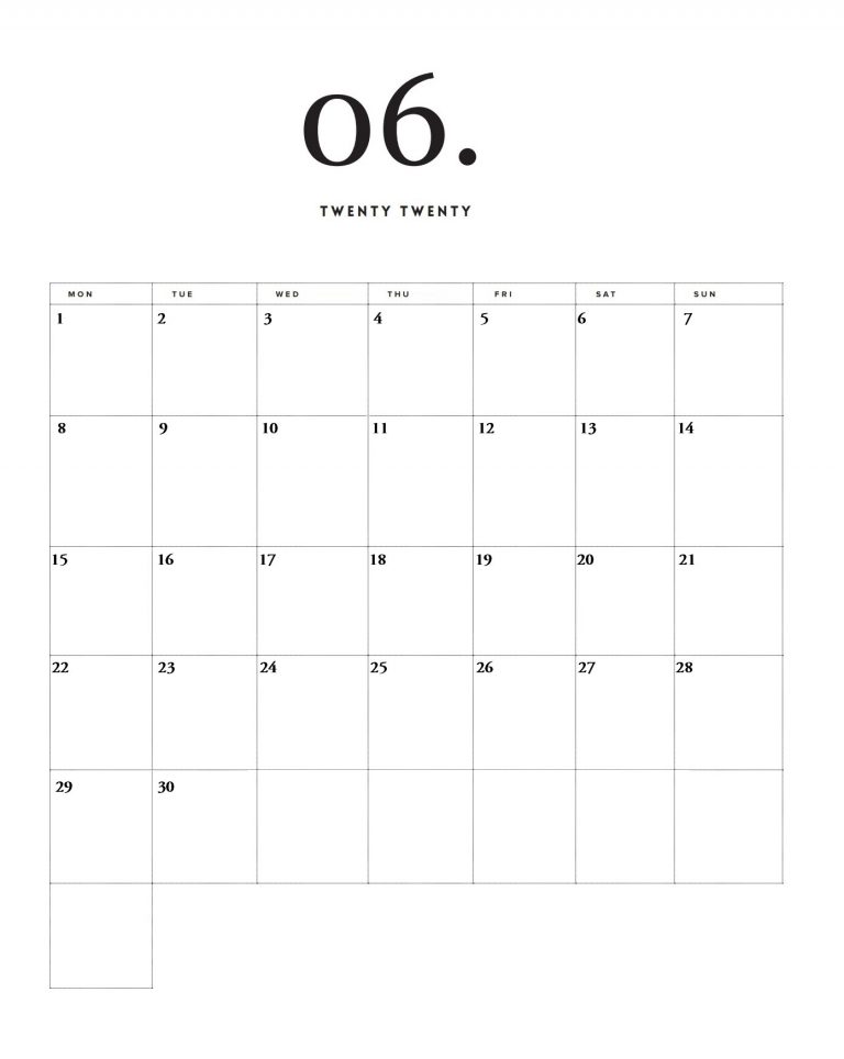 Print June 2020 Wall Calendar