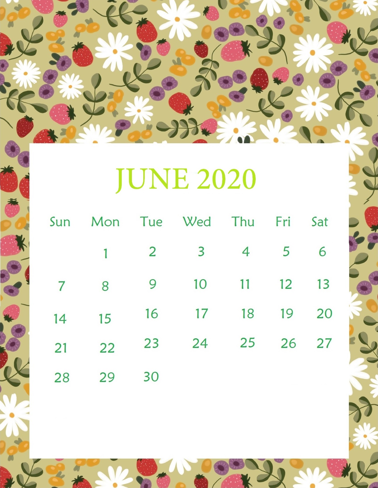 Printable June 2020 Wall Calendar