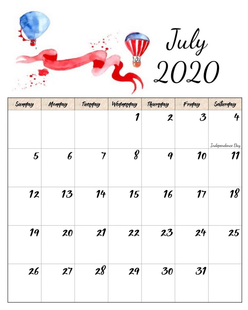 Cute July 2020 HD Calendar