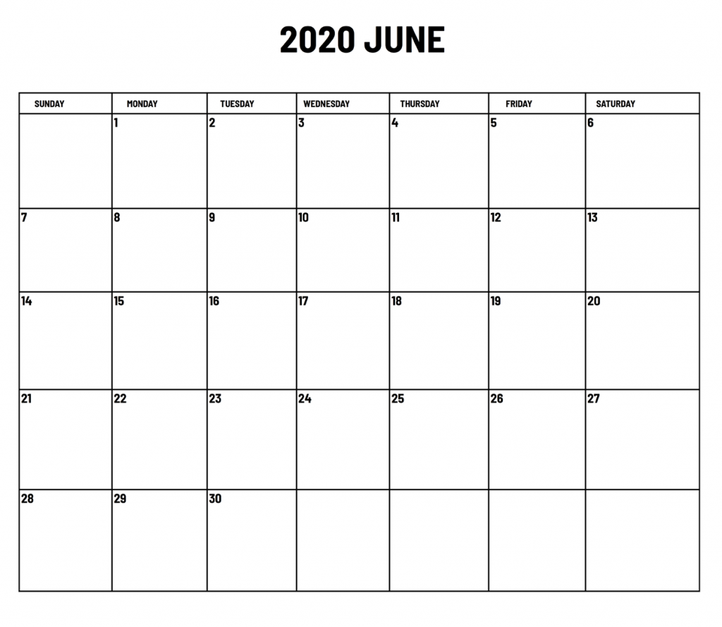 Editable June 2020 Blank Calendar