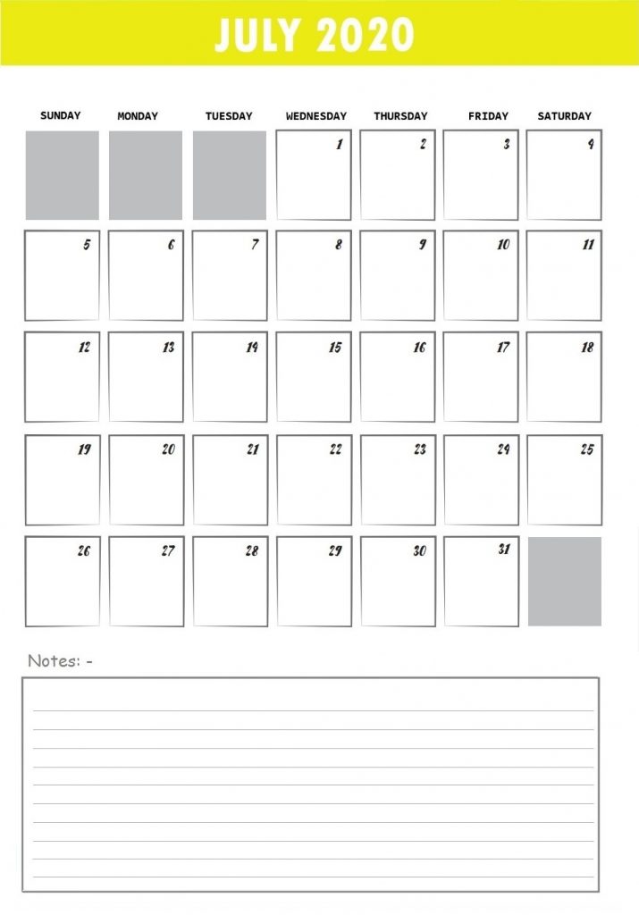Free July 2020 Calendar