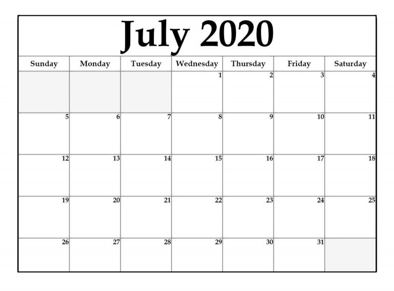 July 2020 Calendar