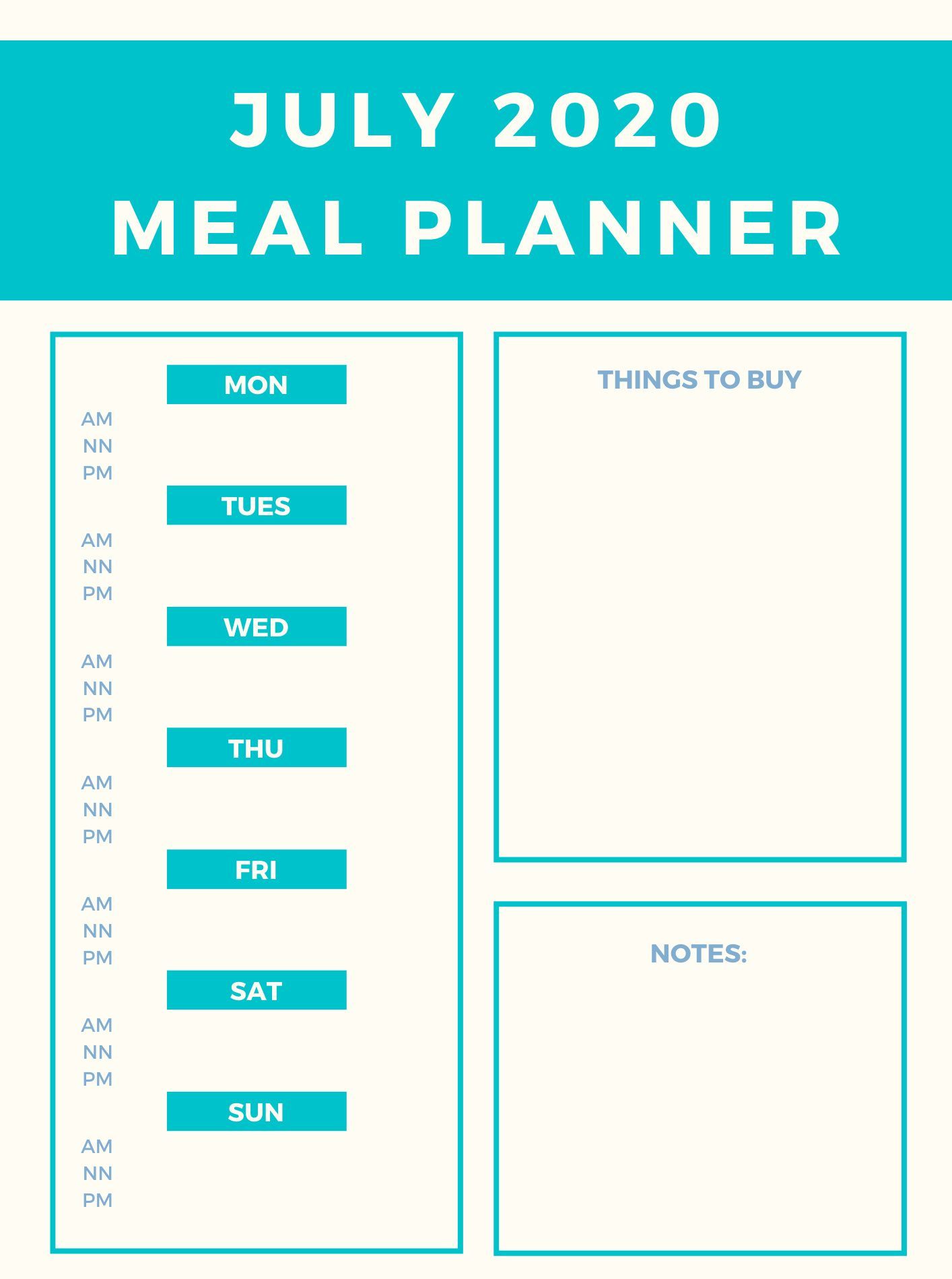 July 2020 Daily Printable Planner