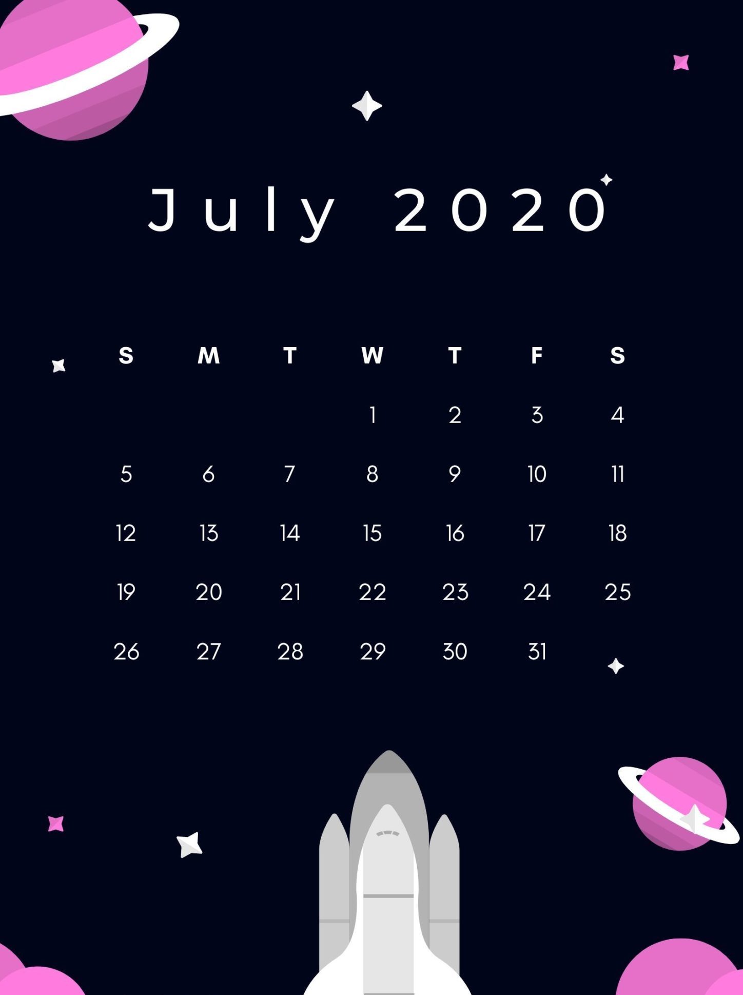 July 2020 Screen Calendar Wallpaper