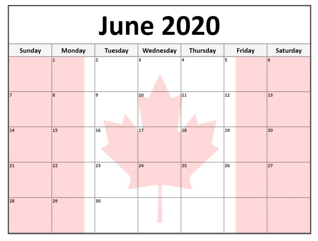 June 2020 Calendar Canada