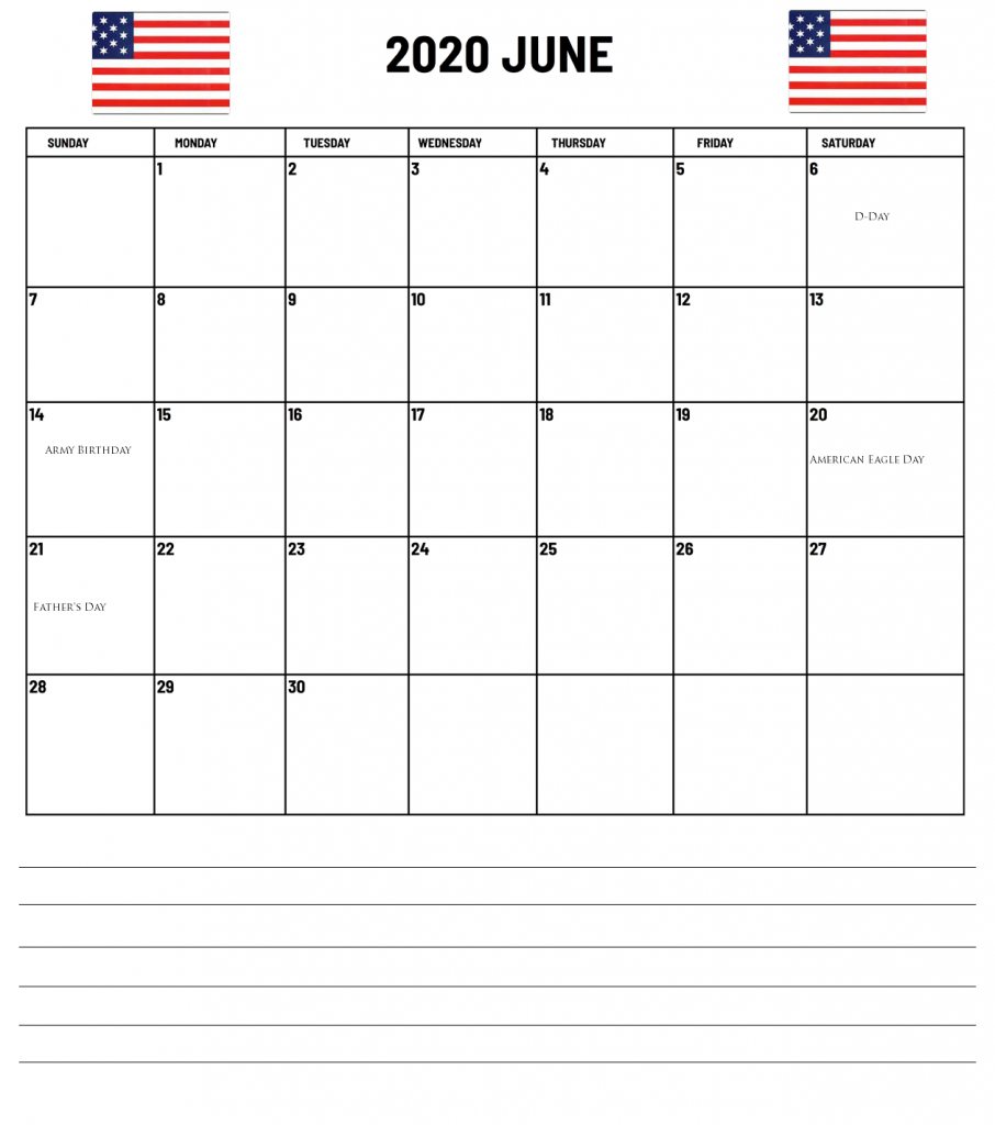 June 2020 Calendar USA