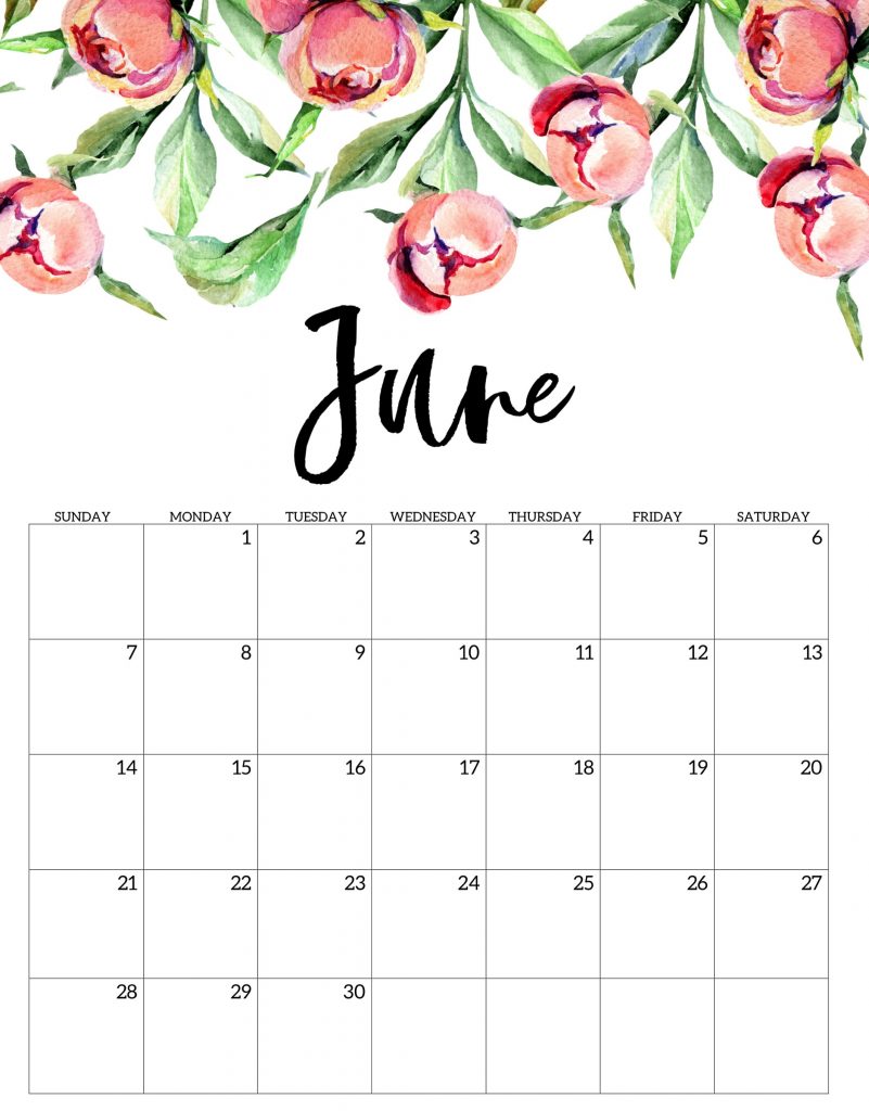 June 2020 Flowers Calendar