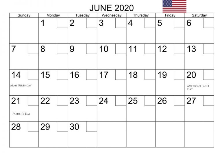 June 2020 USA (United States) Holidays Calendar