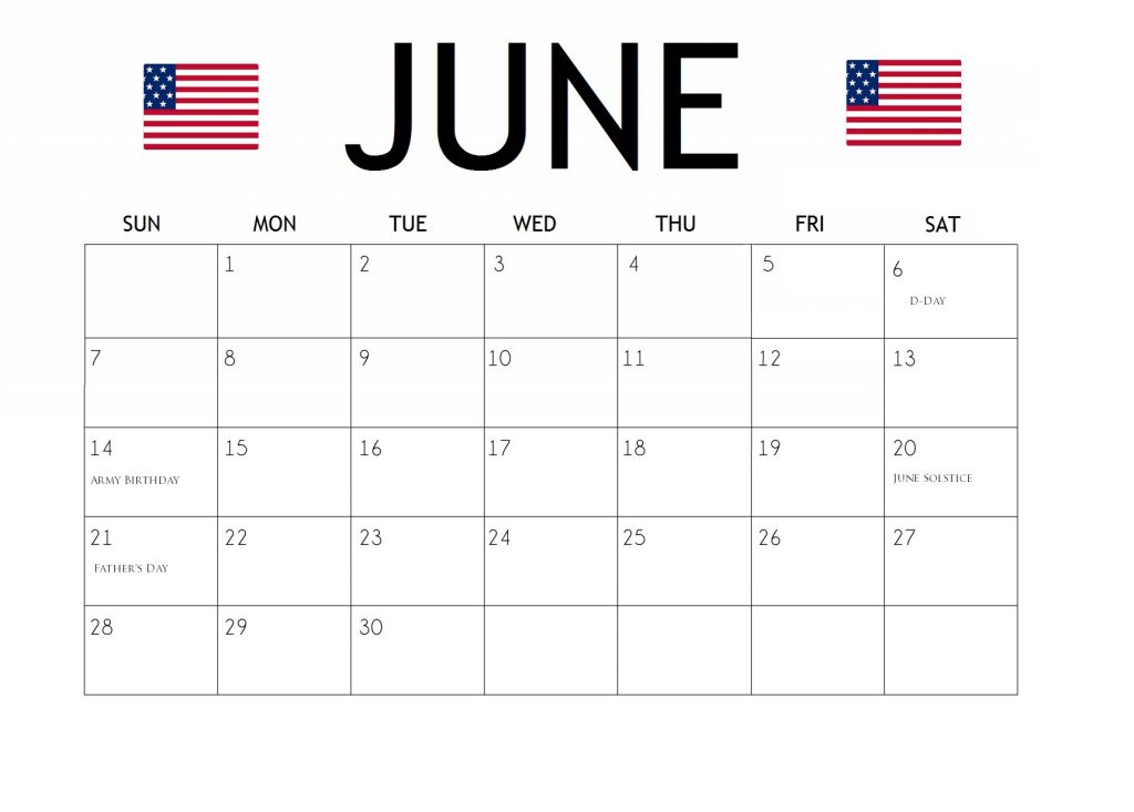 USA June 2020 Holidays Calendar