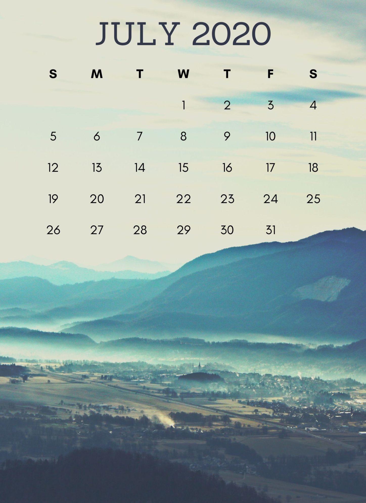 iPhone July 2020 Nature Calendar Wallpaper