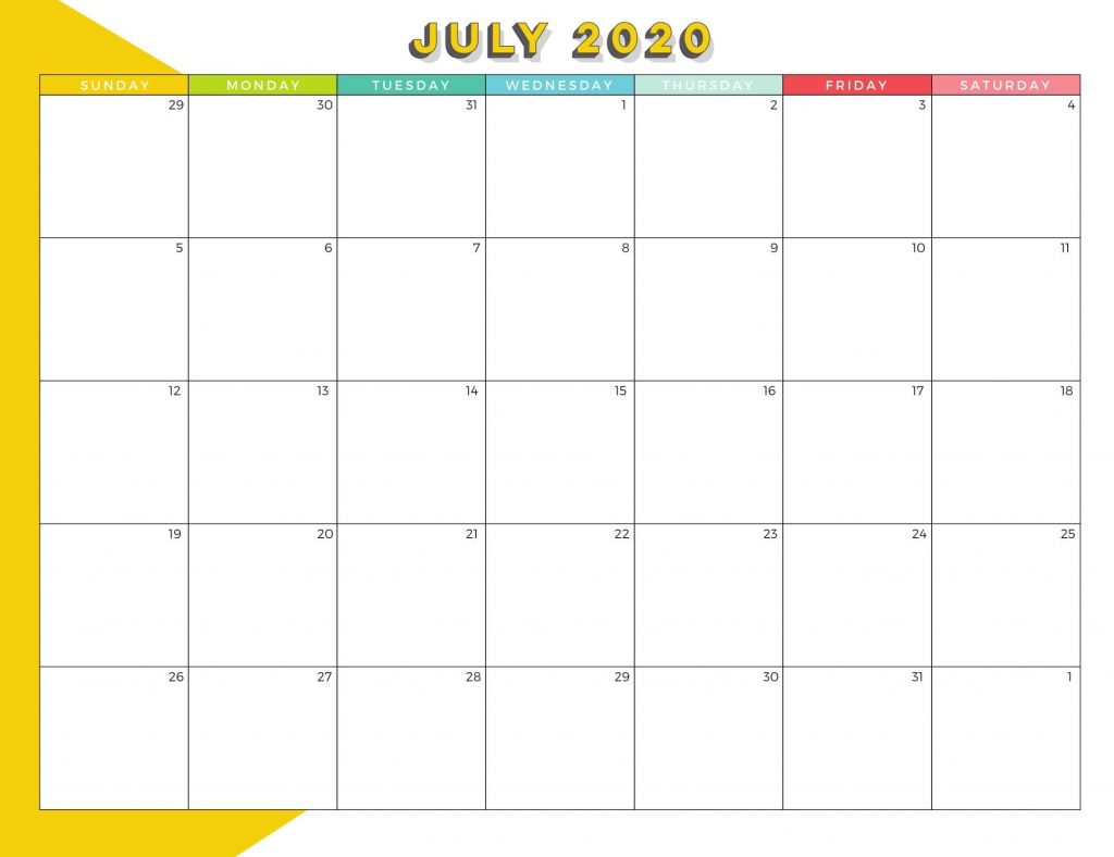 Best July 2020 Calendar Design
